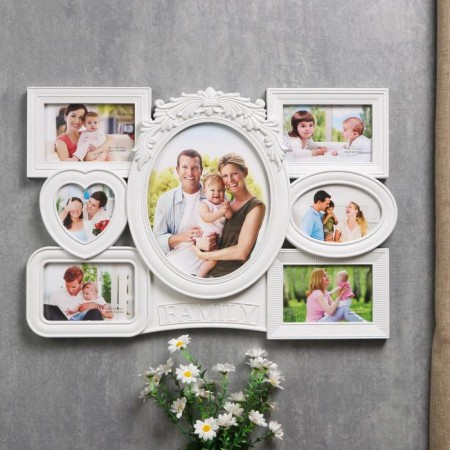 Photo frame plastic in 7 photos "Memories" white 10x10 cm 10x15 cm 20x25 cm (42x56 cm)