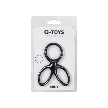 Triple Ring on the A-Toys Kraken penis, silicone, black color, 10 cm-3