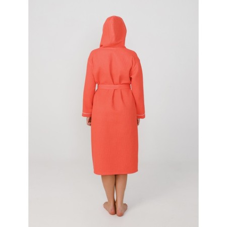 Women's robe with a hood, size 66, coral color-2