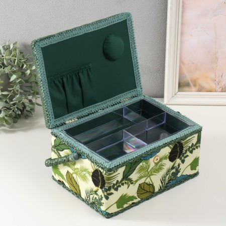 Casket for needlework "Tropical leaves on green" 19x26x14.5 cm-2