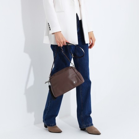 Richet Cross-Body bag, external pocket, 2 long belts, brown color-7