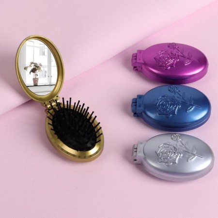 Massage comb “mother -of -pearl rose”, folding, with a mirror, 5.5 × 9 cm, color mix