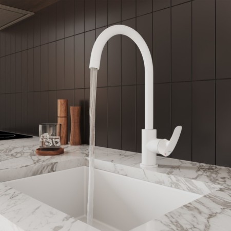 MILARDO RORA RORWTFJM05 kitchen mixer, pour 203 mm, filtered water valve, white matte-3