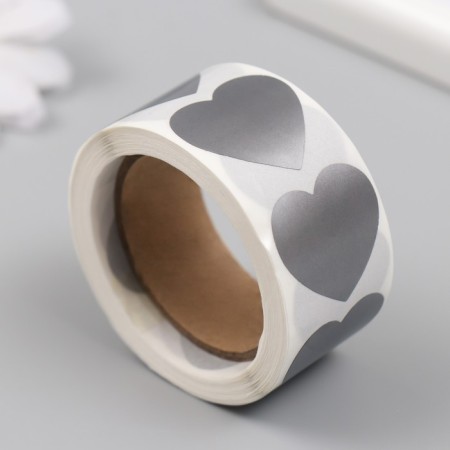 Sticker Paper "Silver Heart" Scretch-layer d = 2.5 cm 300 pcs in roll