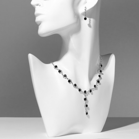 Set 2 objects: earrings, a necklace "elite" classics, white-green color in silver, 30 cm