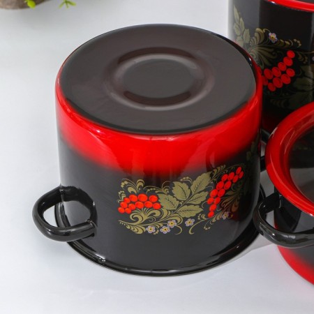 Set of pots "Ryabinka", 3 subjects: 2 l, 3.5 l, 5.5 l, enameled covers, induction-2