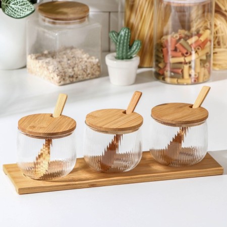 A set of glass cans "Eco. Daphne ", 280 ml, 30 × 9.5 cm, with spoons, 3 pcs