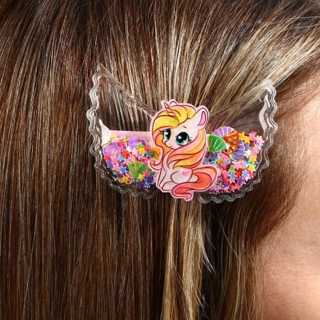Hair clip with a shaker "Cute Unicorns", 6 x 4.5 cm-4