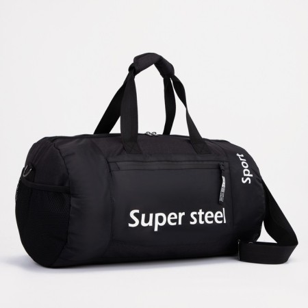 Sports bag with lightning, 3 outer pockets, long belt, black color