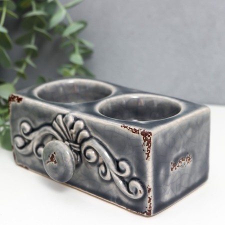 Ceramics candlestick for 2 candles "plant pattern" MIX 5x12x8 cm-3