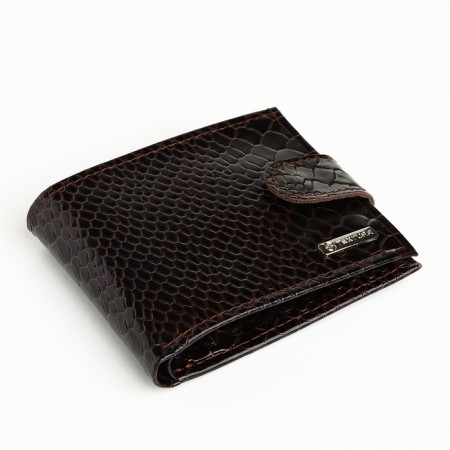 Male purse on the button, Textura, for cards, for coins, brown color-3
