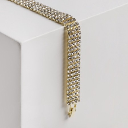 Bracelet with rhinestones "shine" four rows, white color in gold, 18 cm-6