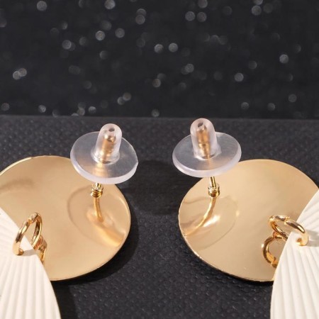 Earrings Metal "Geometry" line, white color in gold-1
