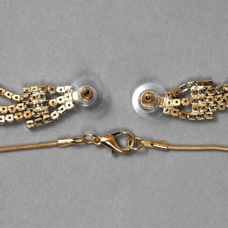 Set 2 objects: earrings, pendant "waterfall" square, white color in gold-2
