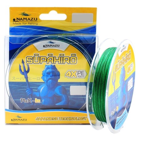 Namazu “Supahiro” wicker cord 4x, L-100 m, D-0.14 mm, Test-7.9 kg, marsh-green moss