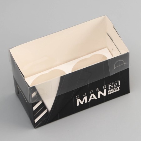 Box for 2 cupcake with a transparent lid, "male", 16 × 8 × 10 cm, confectionery packaging-2