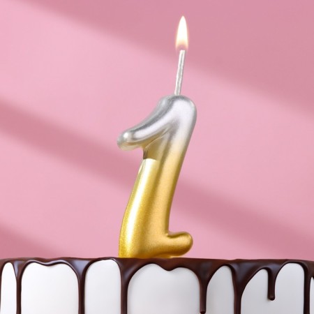 Candle for cake the number "Oval" "1", 5.5 cm, gold-serebly