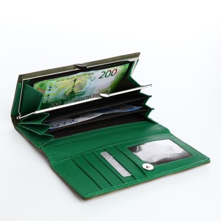 Women's wallet on the button, green color-3