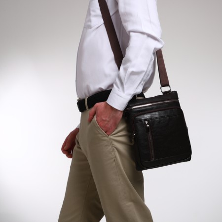 Men's bag with lightning, Terra Dever, 2 pockets, a long belt, brown color-5