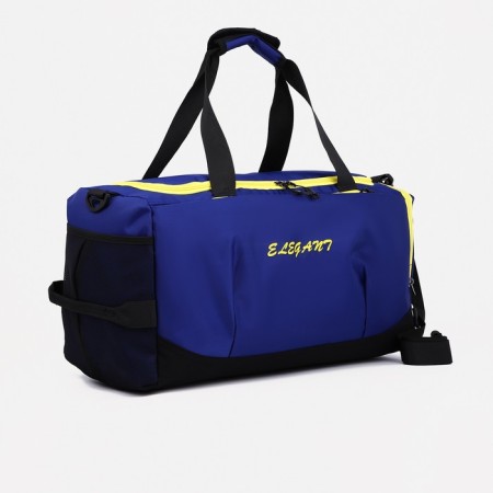Sports bag with a zipper, shoe department, 2 outer pockets, long belt, blue color