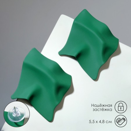 Earrings Metal "brightness" rhombus, dark green color