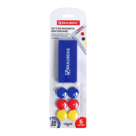 Set for magnetic marker board: magnetic eraser, magnets 30 mm, 6 pieces-2