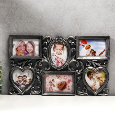 Photo frame plastic in 6 photos 10x15, 10x10 cm "curls" silver 31.5x53 cm