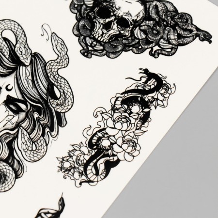 Tattoo on the body "Skull, Gorgon, Snakes" 10x15 cm-2