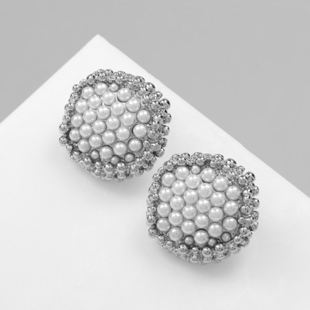 Earrings with pearls "atmosphere" beads, white color in silver-1