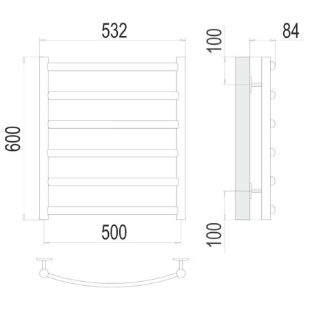Terminus water heated towel rail "Atlanta+" P6, 500x600 mm, lower connection, chrome-2