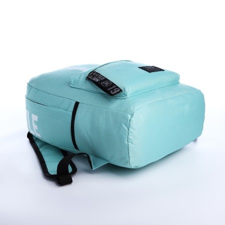 A backpack with a zipper, an outer pocket, 2 side pockets, a turquoise color-4