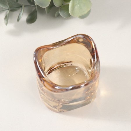 Glass of Glass for 1 candle "Column with a wave" Transparent caramel 5.8x5.8x6 cm-2