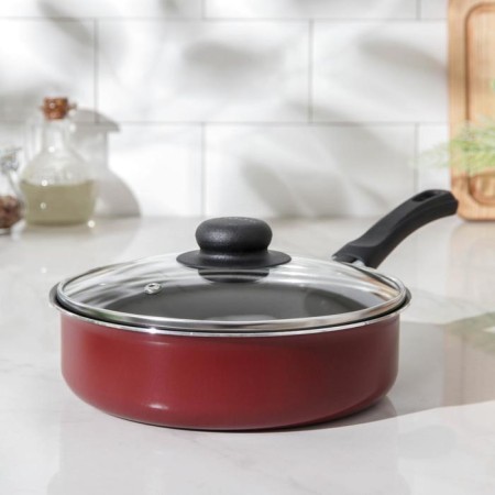 Stein "Expert", 1.7 l, d = 20 cm, plastic handle, glass cover, anti -stick coating, burgundy color