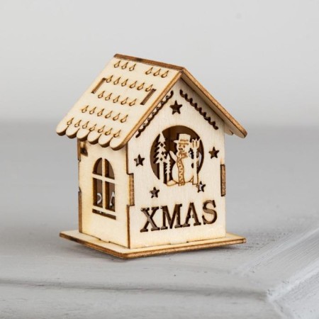 Christmas tree toy "House with a snowman", from batteries, a glow of warm white-1