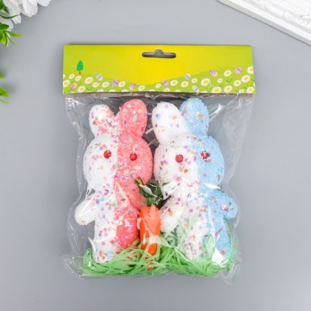 Decor "Zaychat in sprinkling with carrots and grass" set pink, blue 12 cm-3