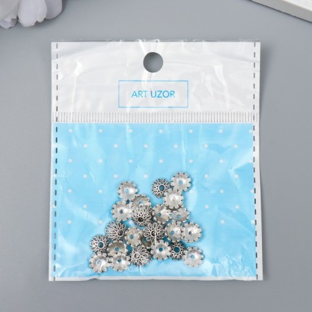 Decor hat for beads Metal "Flower of drops" silver G030B892 set 30 pcs 0.8x0.8 cm-3