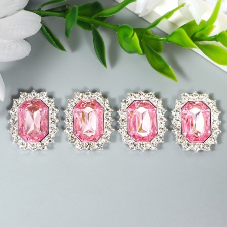 Decor for creativity Metal "Medallion octagonal" pale pink crystal rhinestones 2x1.5cm-1