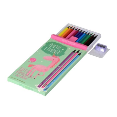Pencils 12 colors BrunovisConti draw and wash, plastic with an eraser and a sharpener, mix-3
