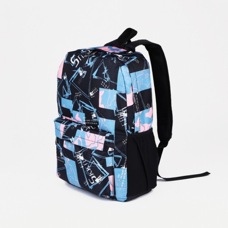 School backpack from textiles on lightning, 3 pockets, pink/blue color-2