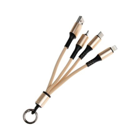 Cable keychain 3 in 1, microUSB/type -c/lightning - usb, 2.4 a, beige-2