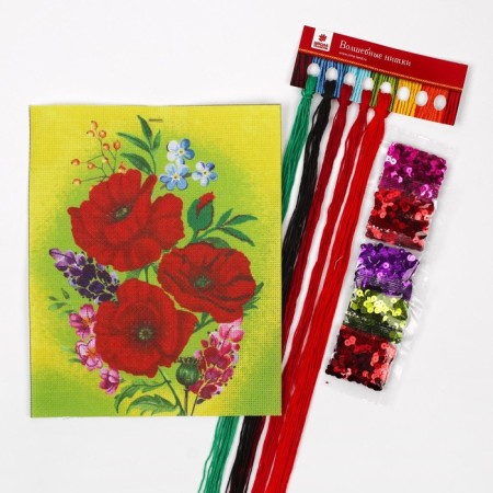 A cross with a cross with the sequins of “poppies” 20 x 25 cm. Set for creativity-1