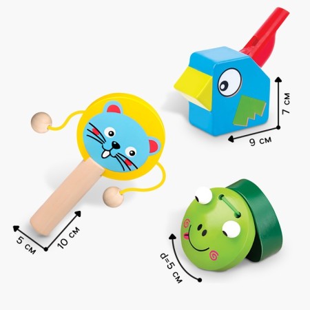 A set of musical instruments made of wood, 3 objects "Walk, castanet, a scourge"-1