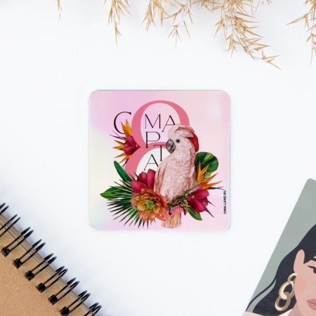 Magnet for the refrigerator "Parrot", holography, 7 x 7 cm