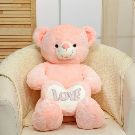Soft toy "Bear", with heart, 80 cm, pink color-1