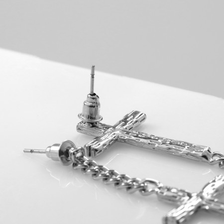 Earrings metal "Cross and chain" weaving, color silver-2