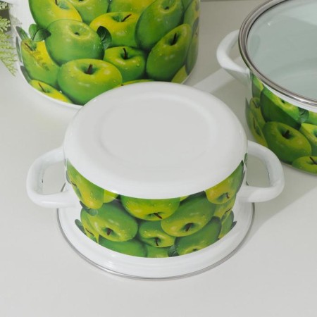 Set of pots "late apples", 3 items: 1.5 l, 2.3 l, 5 l, glass covers, induction-2