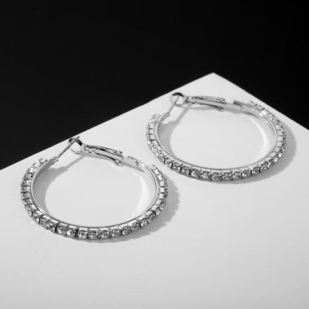 PRINCESS REVESS Earrings path, white color in silver, d = 4 cm