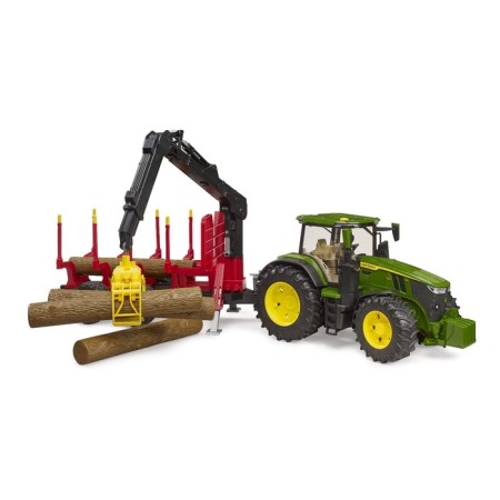 Tractor Bruder John Deere 7r 350 with trailer and 4 logs-1