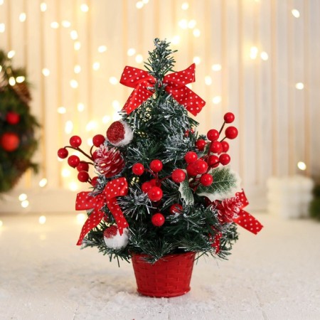 Christmas tree decor "Festive" bow in peas, 15x29 cm, red-1