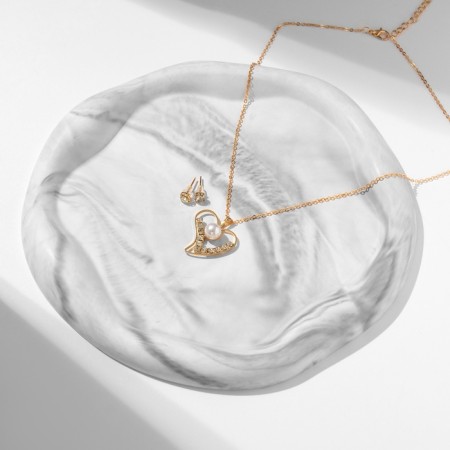 Set 2 objects: earrings, pendom! "Weightlessness", heart, white color in gold, 45cm-5